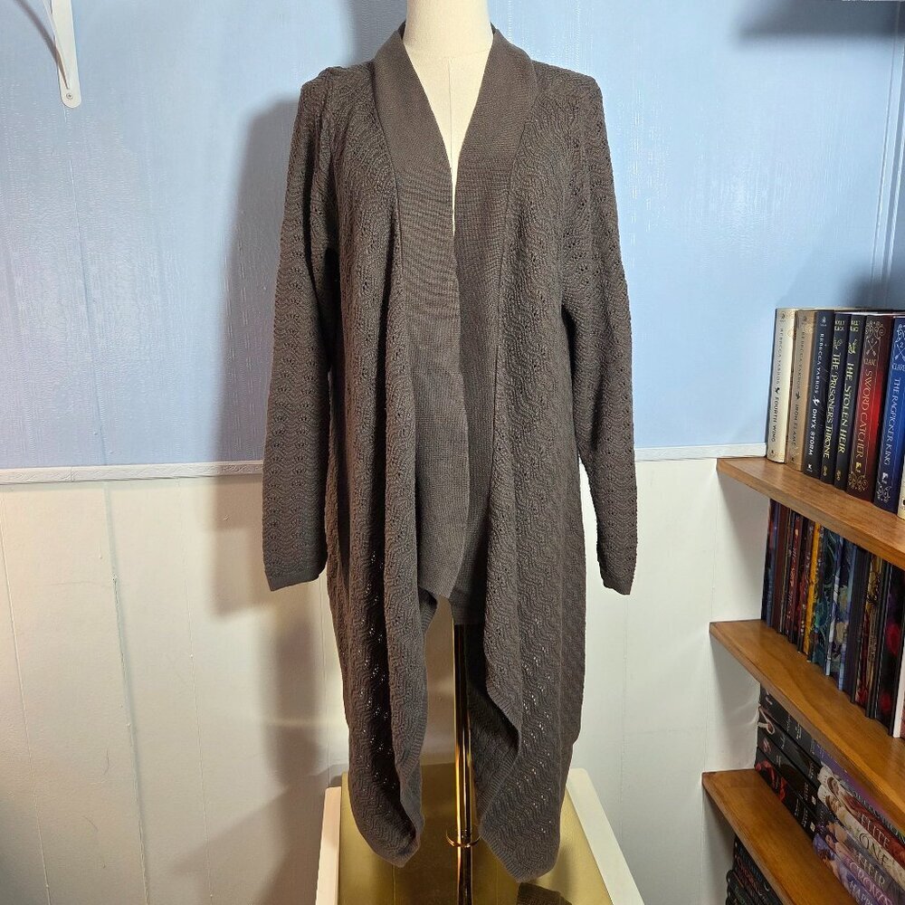 J. Jill Brown Knit Open Waterfall Longsleeve Casual Fall Cardigan Sweater
